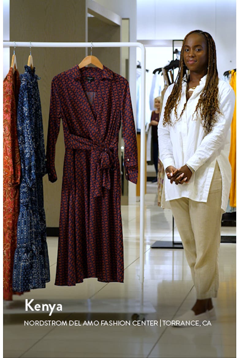 Geo Print Long Sleeve Hammered Satin Midi Shirtdress video