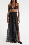 Ramy Brook Athena Lace Semisheer Split Hem Wide Leg Cover-Up Pants