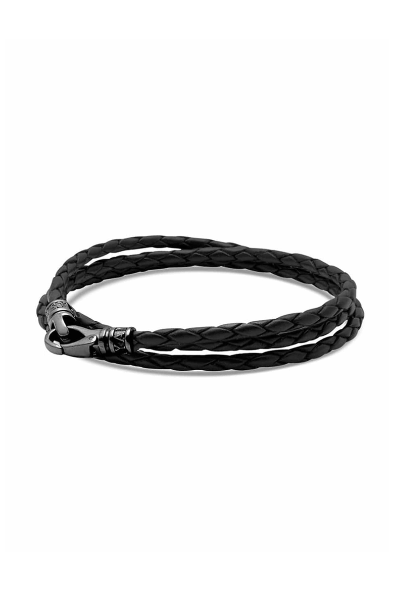 Wrap Around Leather Bracelet, Main, color, Black