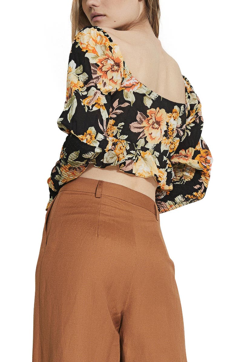 Bardot Floral Tie Crop Top, Alternate, color, Black Bold Floral