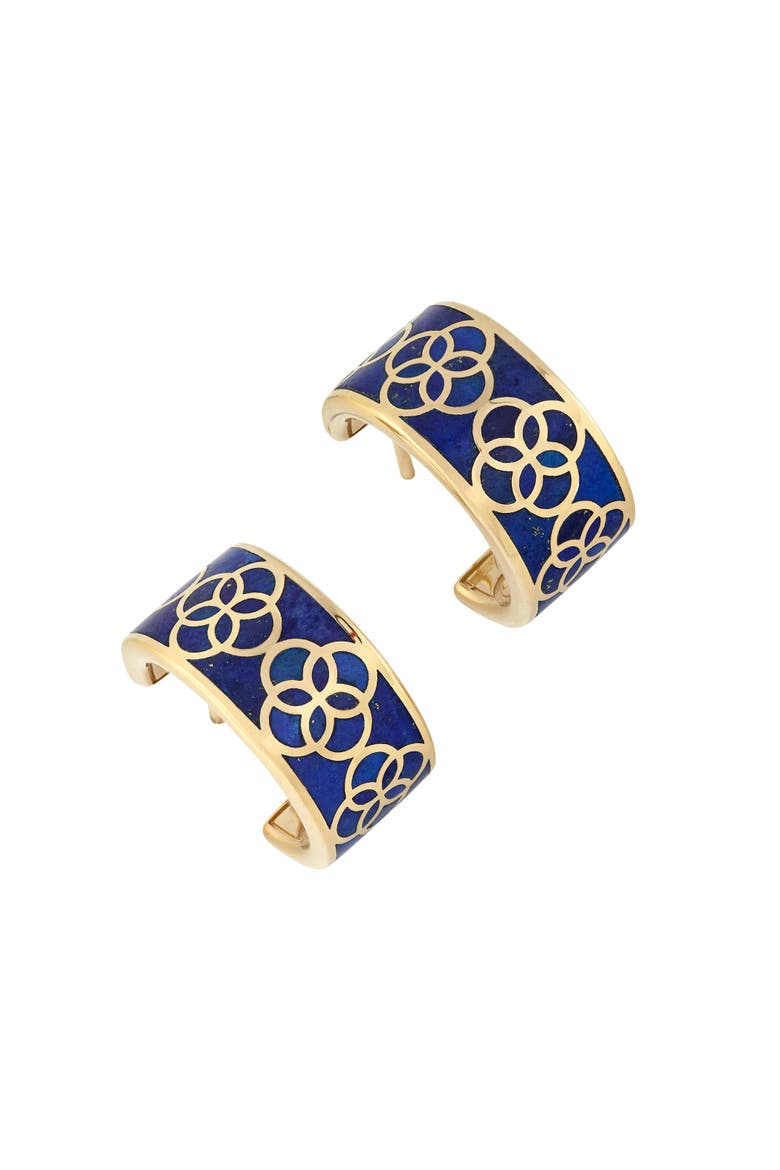 Petal Gemstone With 18K Gold Overlay Sterling Huggie Earring, Alternate, color, BLUE