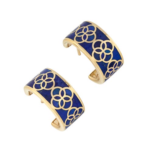 Jan Leslie Petal Gemstone With 18k Gold Overlay Sterling Huggie Earring In Blue