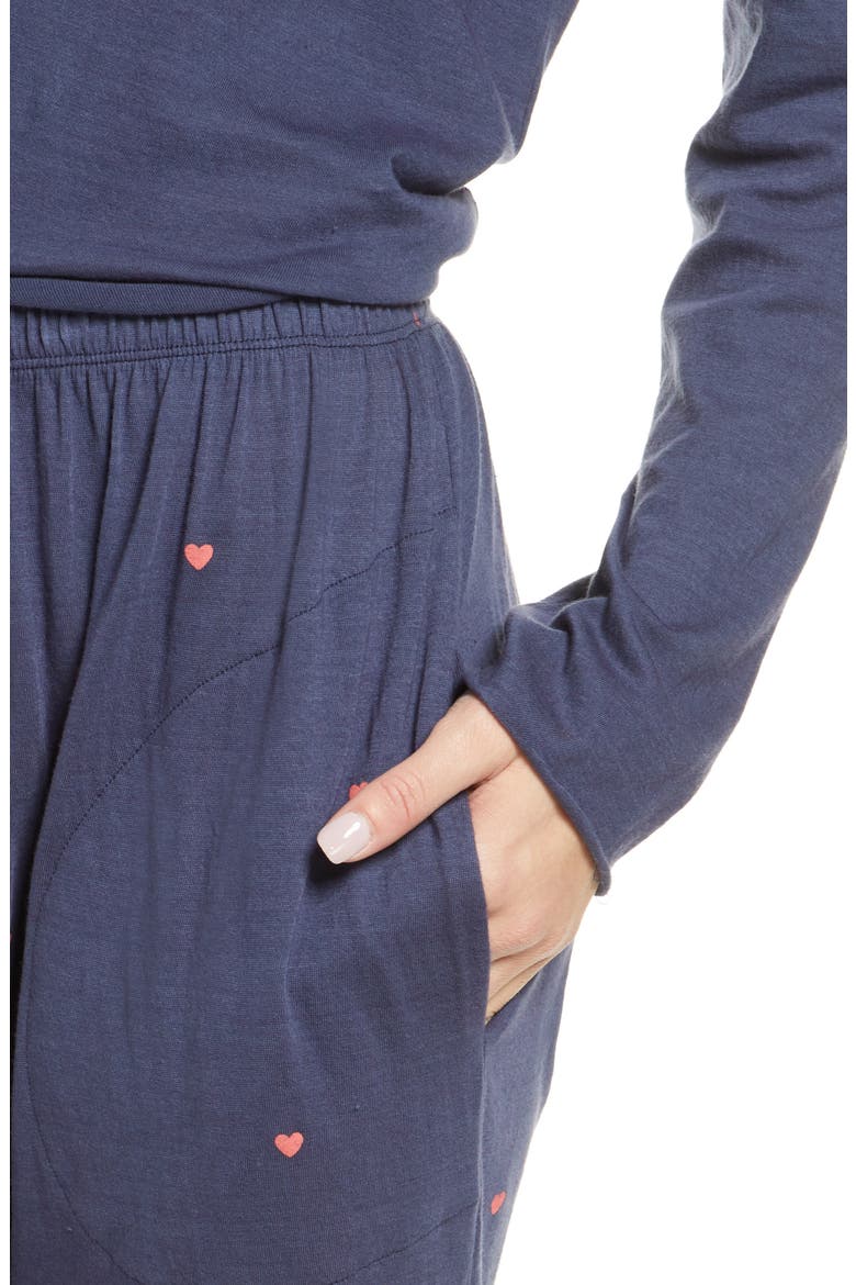 The Lounge Crop Pajama Pants, Alternate, color, NAVY W/ VALENTINE HEARTS