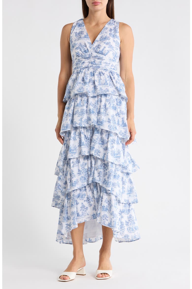 Ruffled Tiered Maxi Dress, Main, color, BLUE DENIM