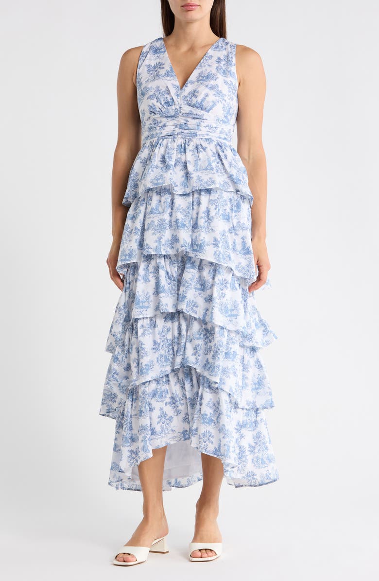 1.STATE Ruffled Tiered Maxi Dress, Main, color, Blue Denim