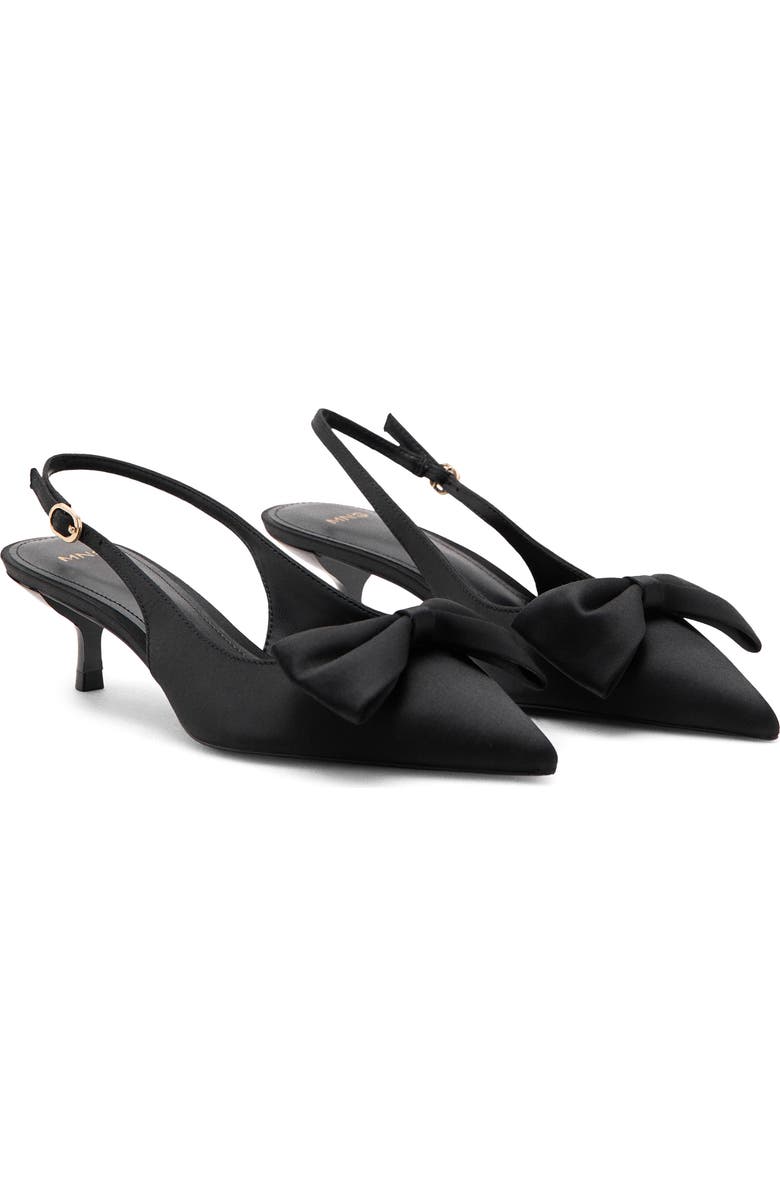 MANGO Bow Slingback Pointed Toe Kitten Heel Pump, Main, color, Black