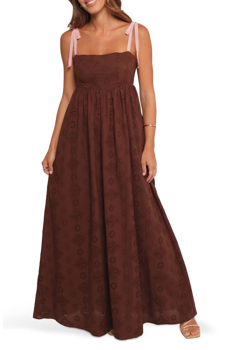Odessa Cotton Eyelet Maxi Dress, Main, color, BROWN