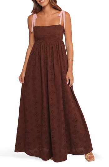 Petal And Pup Petal & Pup Odessa Cotton Eyelet Maxi Dress In Brown