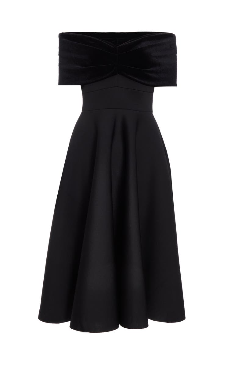 QUIZ Velvet and Scuba foam Bardot Skater Dress, Alternate, color, 