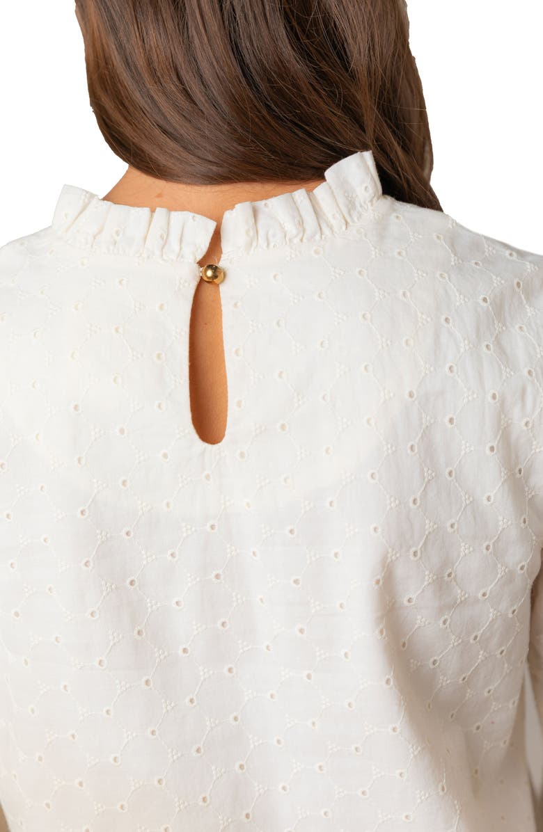 Hope & Henry Organic Ruffle Neck Eyelet Top, Alternate, color, Ivory Eyelet