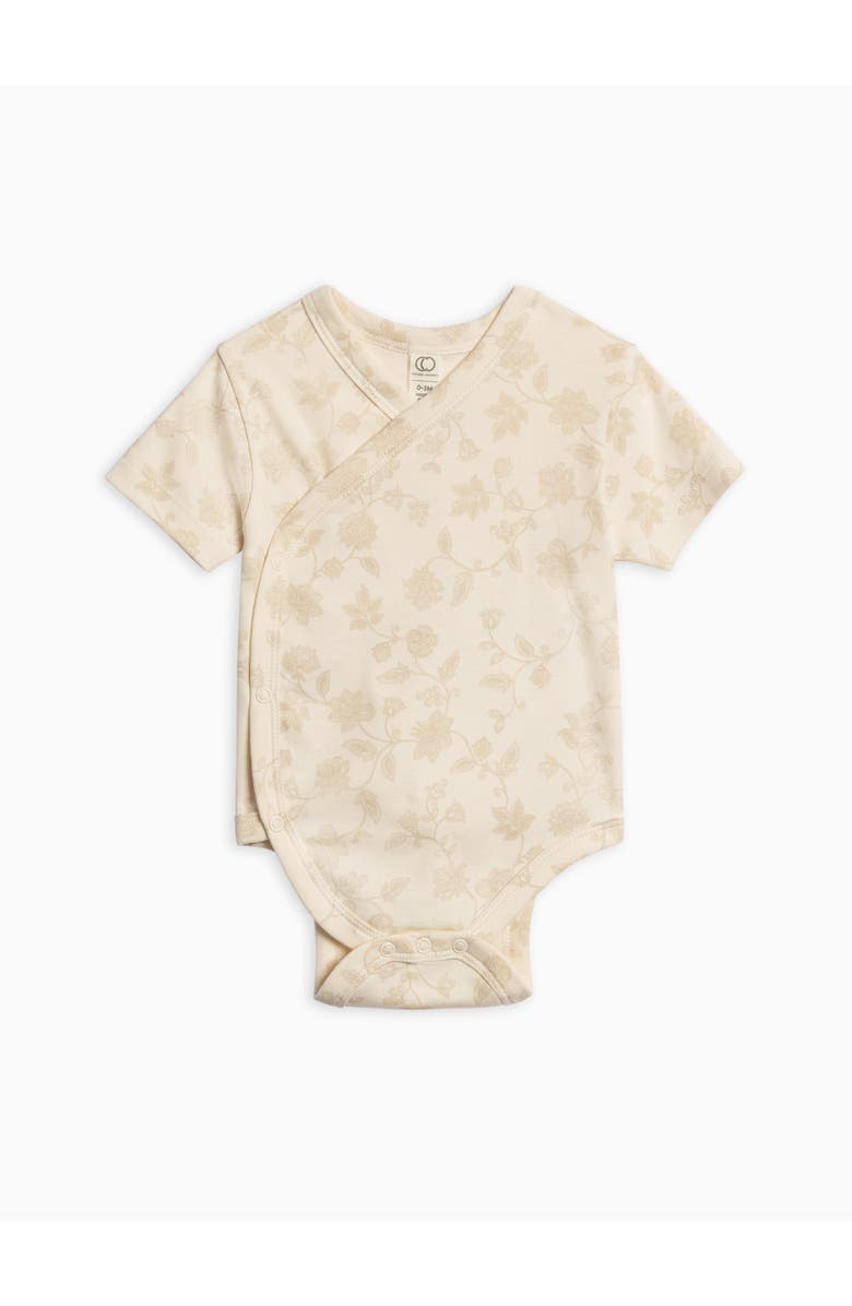 Colored Organics Organic Cotton Lark Short Sleeve Kimono Bodysuit, Main, color, Aria Floral / Beige