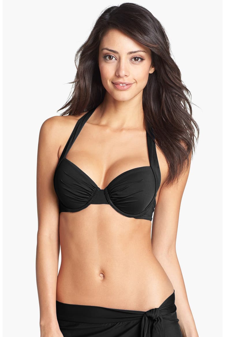 Underwire Halter Bikini Top, Main, color, BLACKDNU