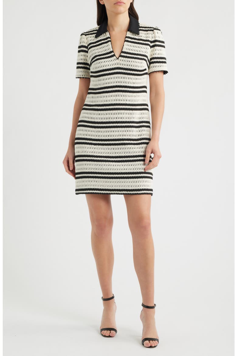Collar Open Stitch Shift Dress, Main, color, NAT BLACK