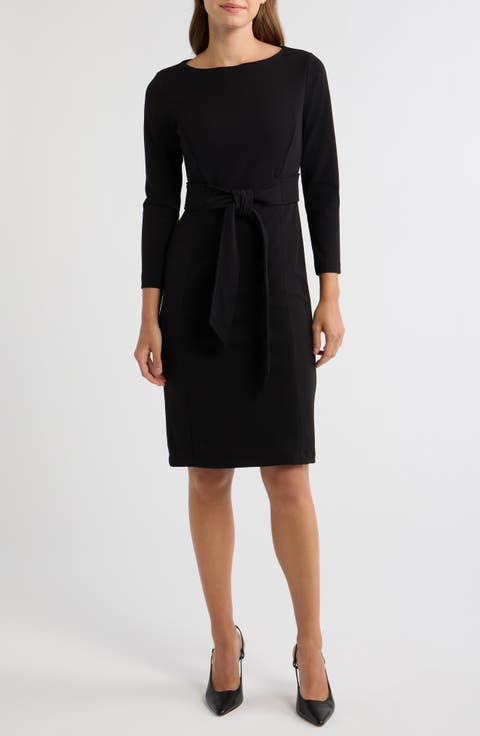 Tie Waist Scuba Crepe Sheath Dress