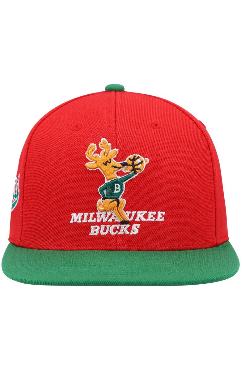 Mitchell & Ness Men's Mitchell & Ness Red/Green Milwaukee Bucks Hardwood Classics Snapback Hat, Alternate, color, Red