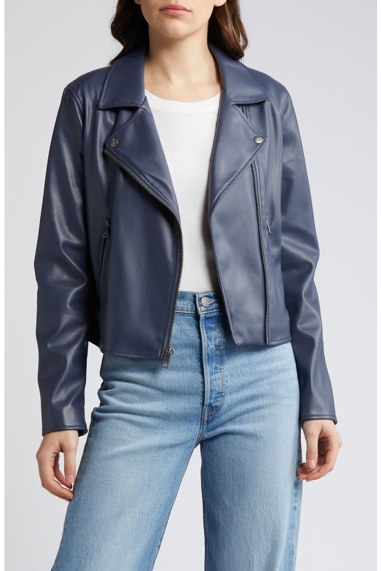 Shrunken Faux Leather Moto Jacket, Main, color, ODYSSEY GREY