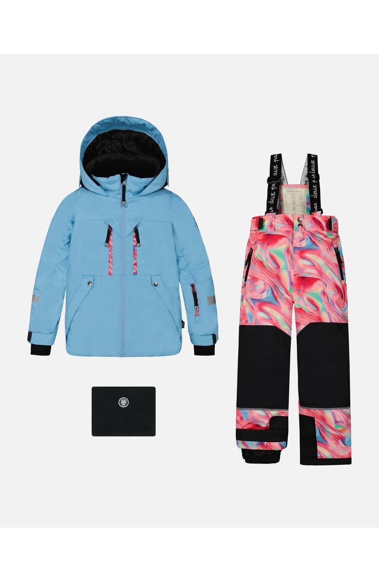 Deux par Deux Big Girl's Two Piece Technical Snowsuit Air Blue And Printed Marble, Main, color, 