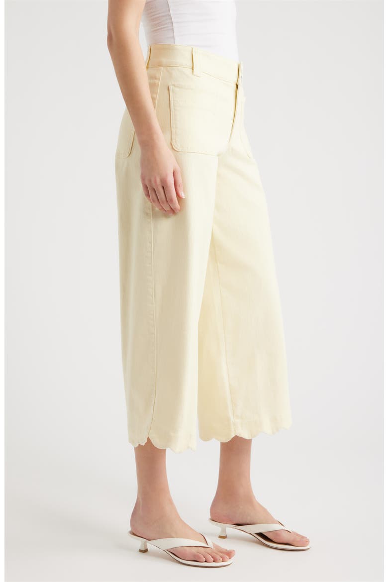 Scallop Patch Pocket High Waist Crop Wide Leg Twill Pants, Alternate, color, LEMON LUSH