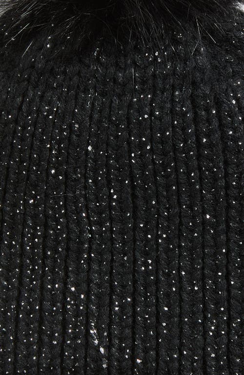 Tasha Faux Fur Pom Sparkle Beanie In Black