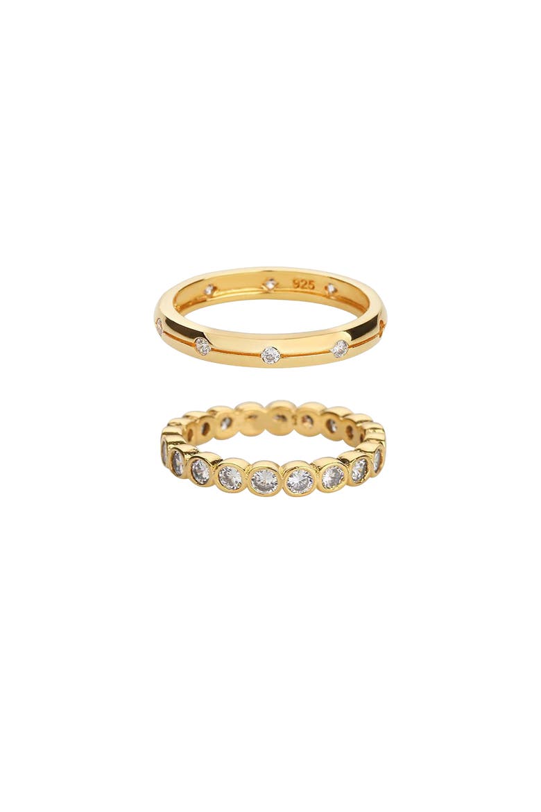 18K Gold Plated Sterling Silver Shining Elegance Ring Duo Set Gift Idea, Alternate, color, Gold