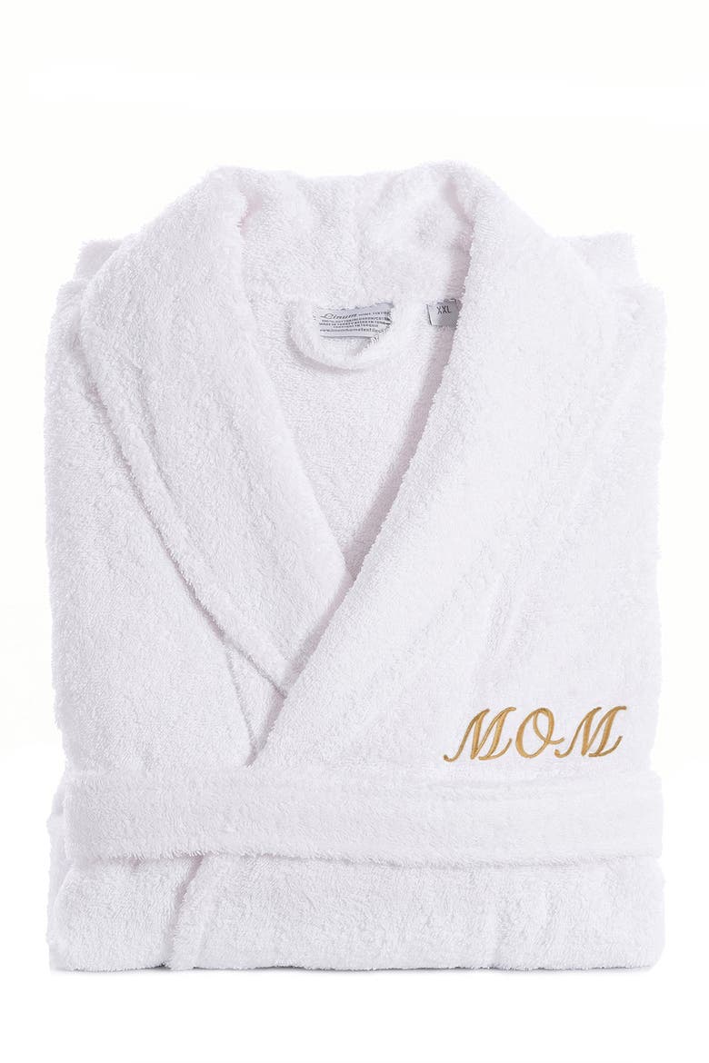 Embroidered 'Mom' White Terry Bathrobe, Alternate, color, WHITE