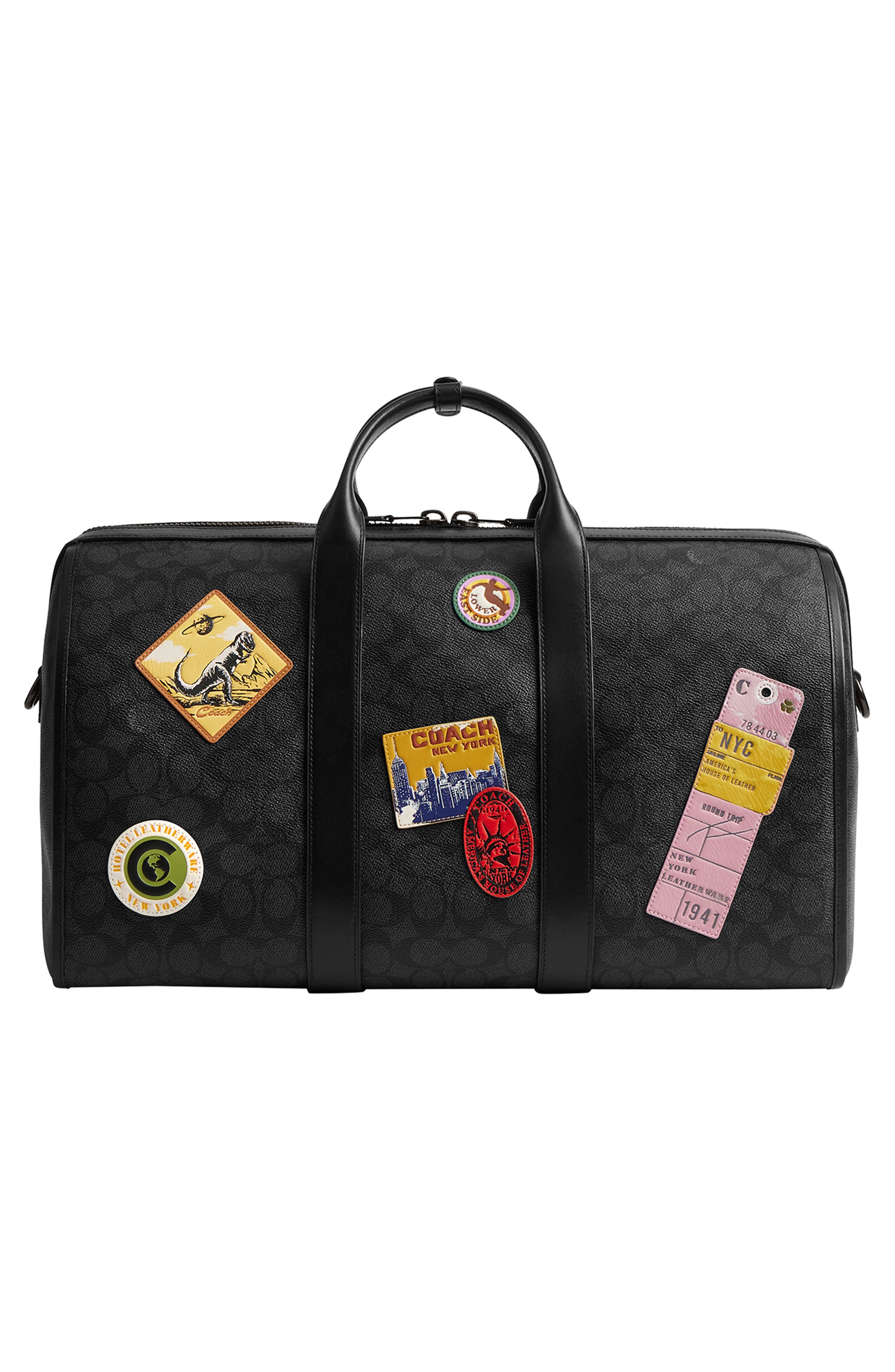 COACH Gotham 45-Inch Patch Embellished Signature Canvas Duffle Bag, Alternate, color, Charcoal Multi