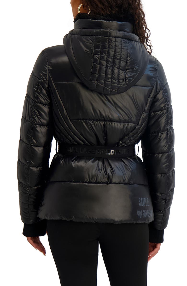 KARL LAGERFELD PARIS Logo Tape Belted Quilted Puffer Jacket, Alternate, color, Black