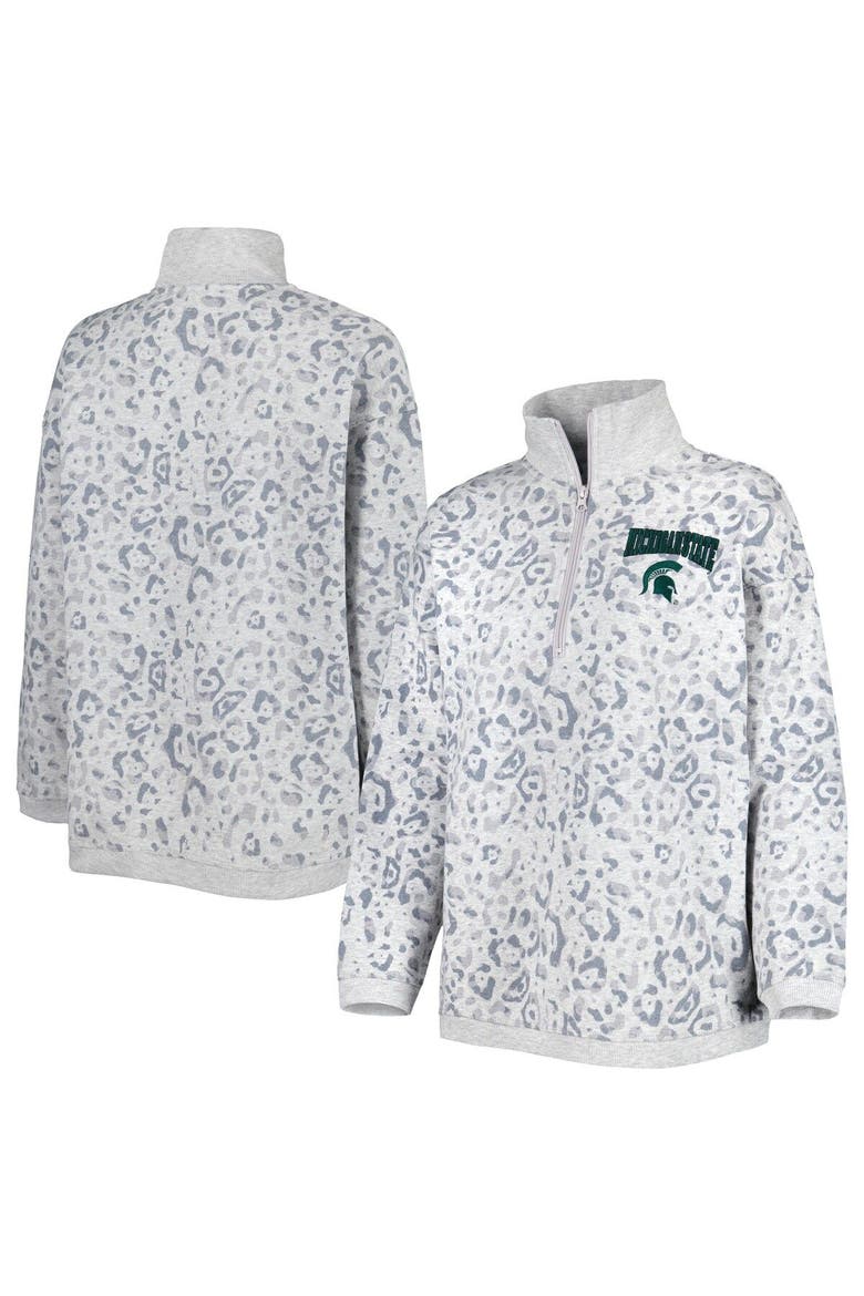 Women's Gameday Couture Heather Gray Michigan State Spartans Leopard Quarter-Zip Sweatshirt, Main, color, Heather Gray
