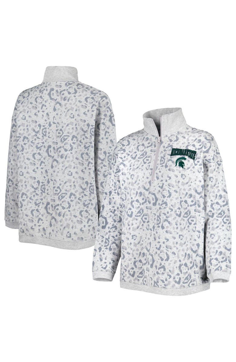 GAMEDAY COUTURE Women's Gameday Couture Heather Gray Michigan State Spartans Leopard Quarter-Zip Sweatshirt, Main, color, Heather Gray