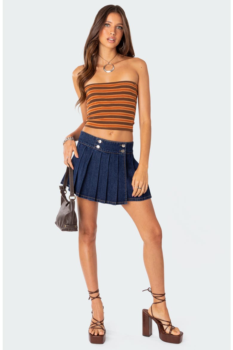 Amarae Pleated Denim Miniskirt, Alternate, color, DARK-BLUE