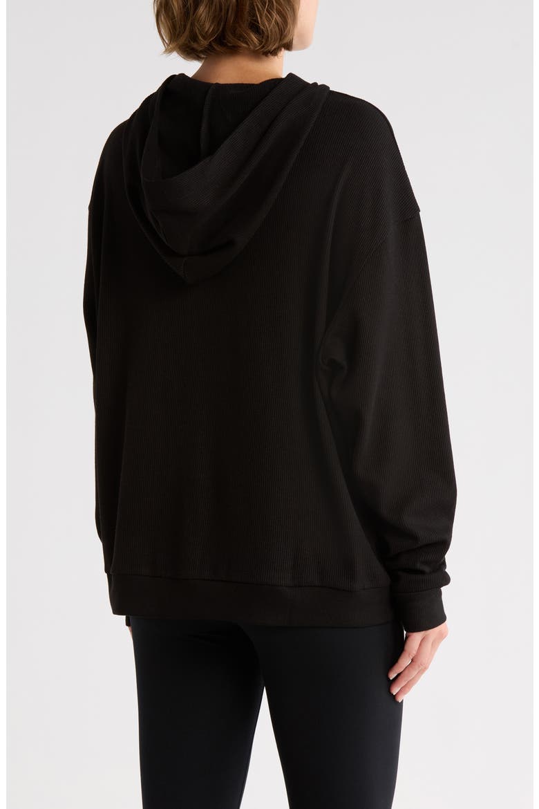 Waffle Knit Pullover Hoodie, Alternate, color, BLACK