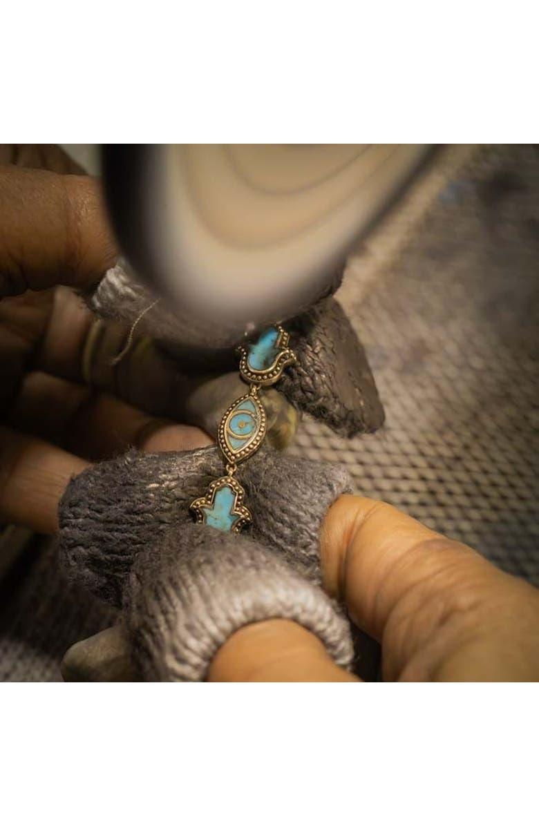 Karma and Luck Peaceful Mindset Turquoise Evil Eye Hamsa Gold Earrings, Alternate, color, 