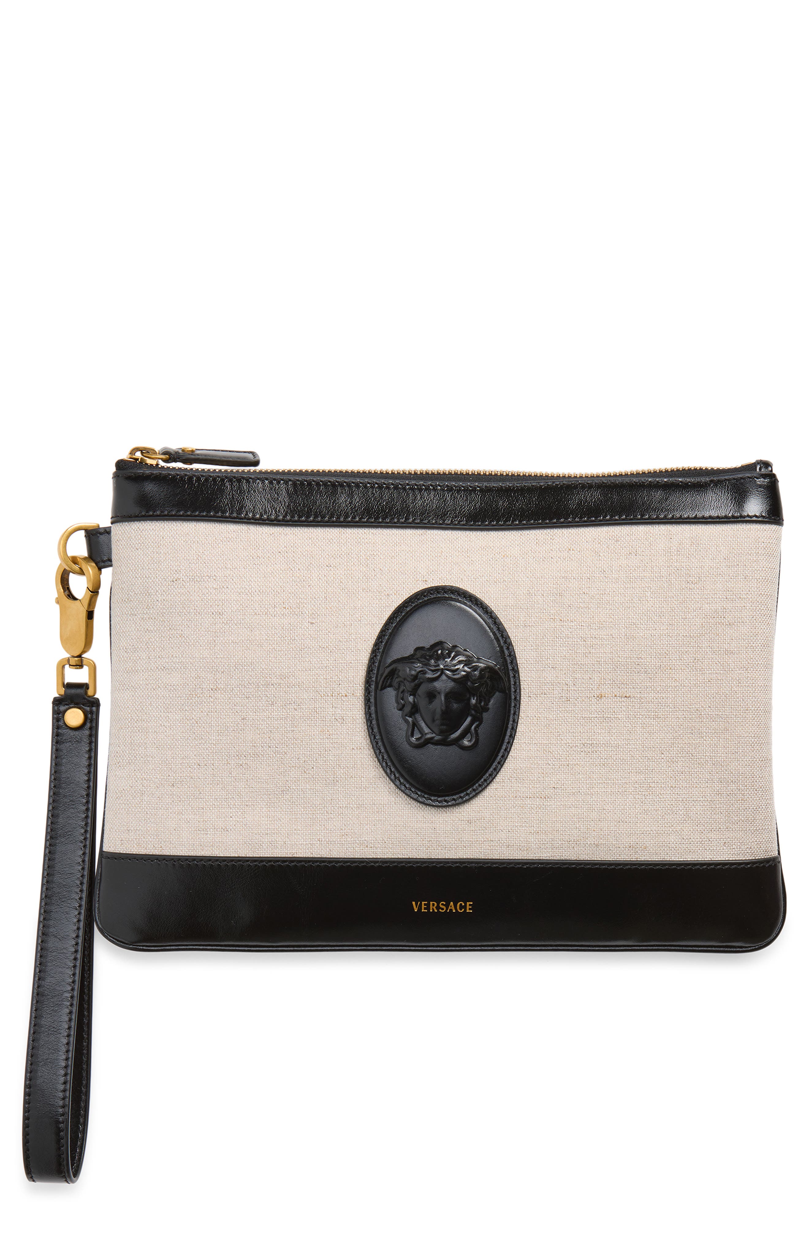 Rivière Canvas Pouch, Main, color, BEIGE BLACK GOLD