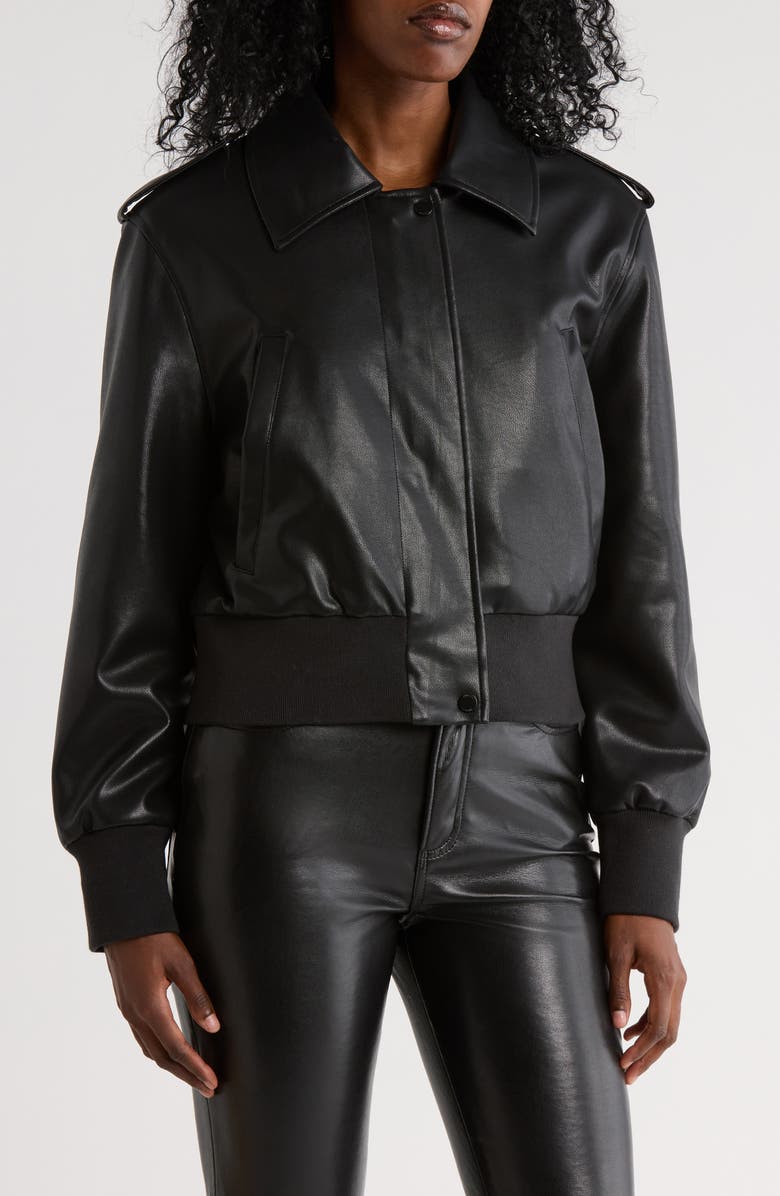 Hudson Jeans Waterproof Faux Leather Aviator Jacket, Main, color, Black