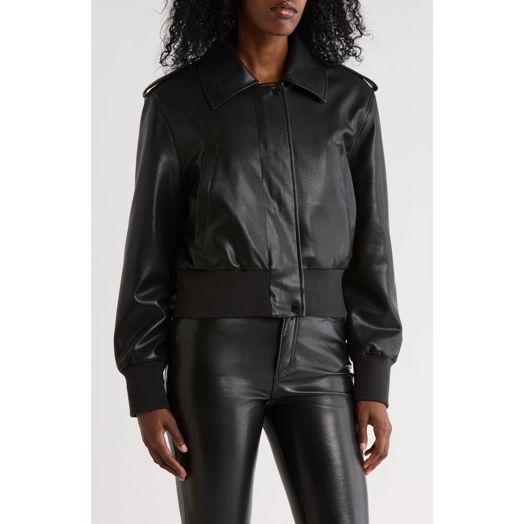 Hudson Jeans Waterproof Faux Leather Aviator Jacket In Black