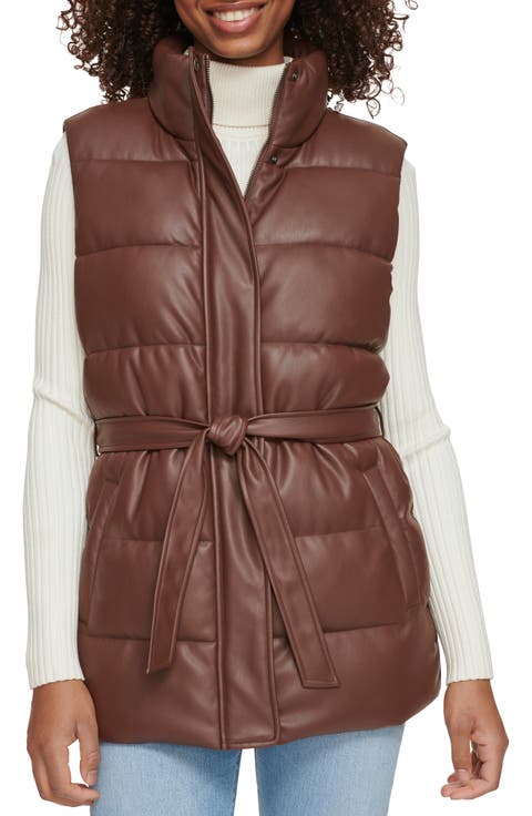 361™ Belted Water Resistant Faux Leather Puffer Vest