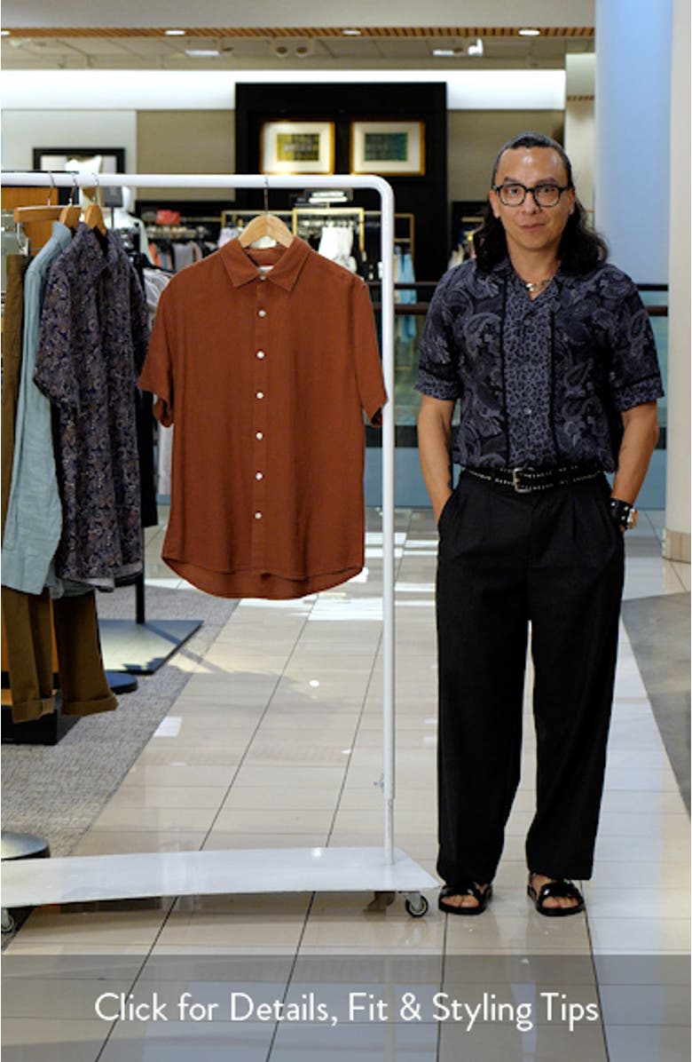 Riviera Slim Fit Geo Textured Short Sleeve Cotton Button-Up Shirt, sales video thumbnail