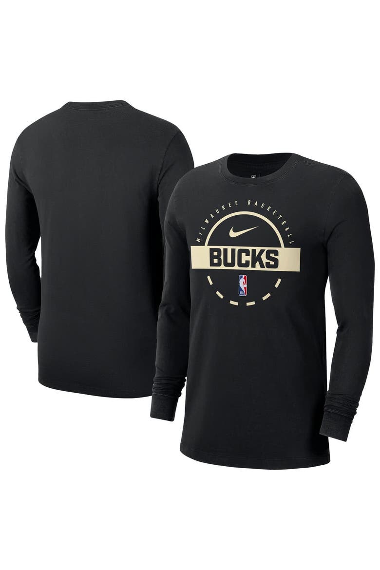Men's Nike  Black Milwaukee Bucks Authentic Long Sleeve Practice T-Shirt, Main, color, Black