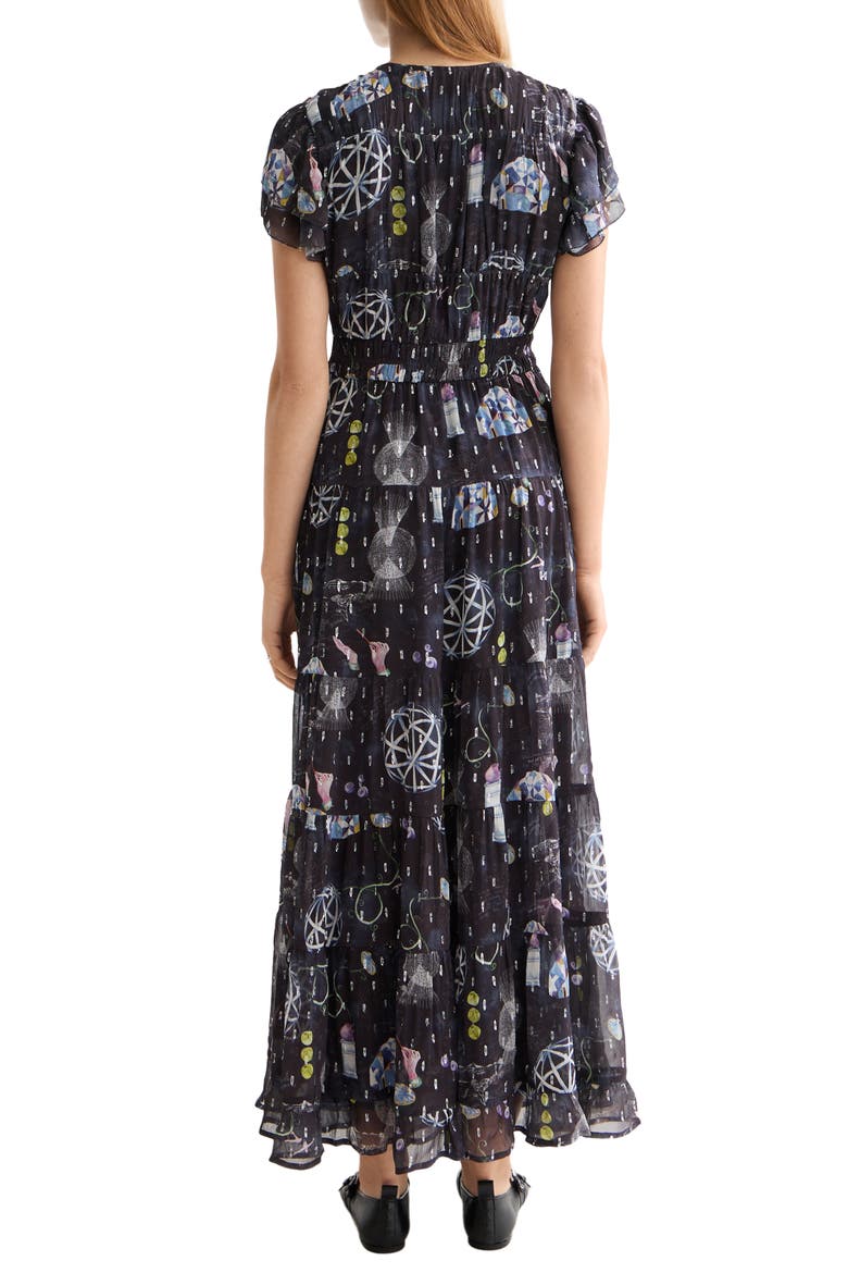 Cap Sleeve Tiered Chiffon Maxi Dress, Alternate, color, BLACK MOUNTAIN