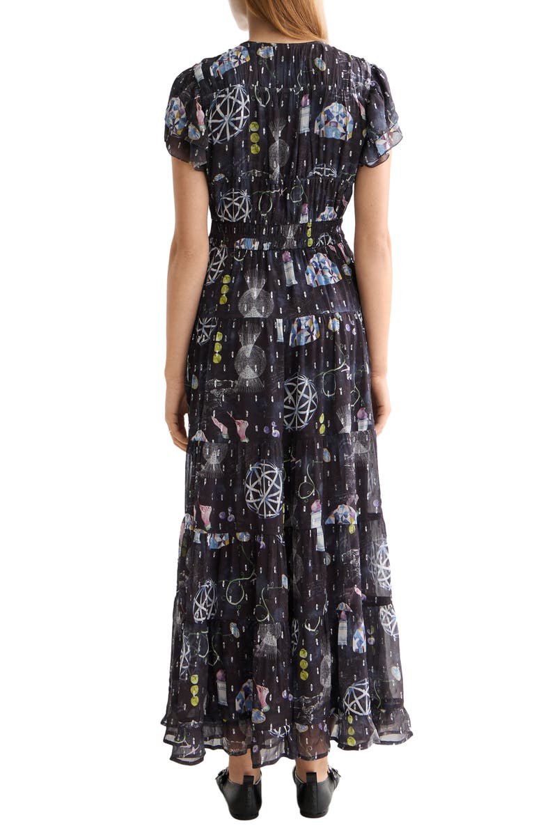 Scotch & Soda Cap Sleeve Tiered Chiffon Maxi Dress, Alternate, color, Black Mountain