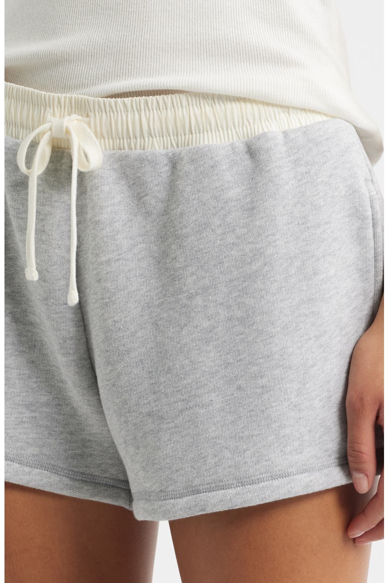 Mixed Media Terry Drawstring Shorts, Alternate, color, HEATHER GREY