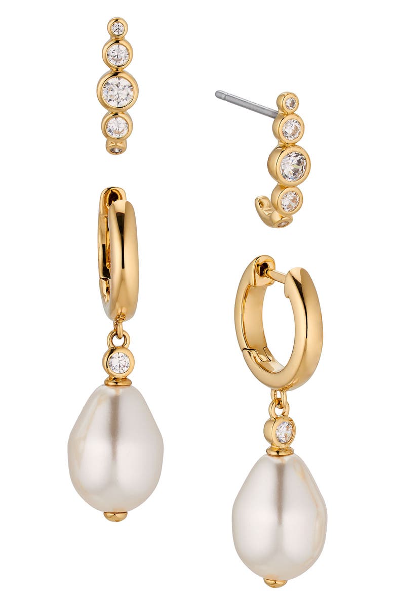 Nadri Siren Set of 2 Hoop Earrings, Main, color, 