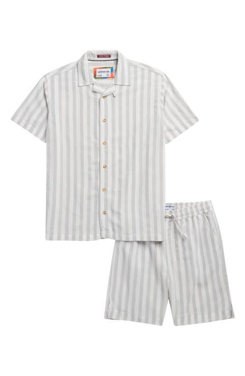 Kids' Standout Passport Stripe Camp Shirt & Shorts Set (Big Kid)