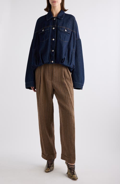 Dries Van Noten Pleated Striped Linen-blend Straight-leg Pants In Camel