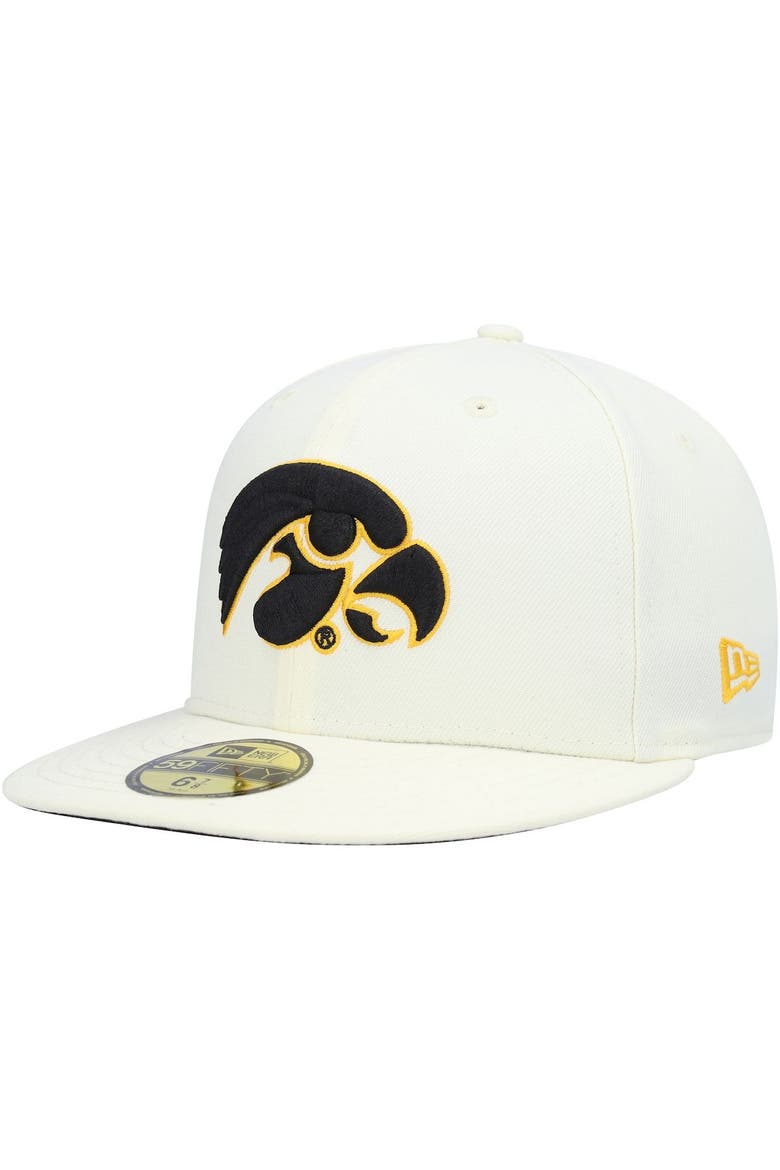 Men's New Era White Iowa Hawkeyes Chrome Color Dim 59FIFTY Fitted Hat, Main, color, White