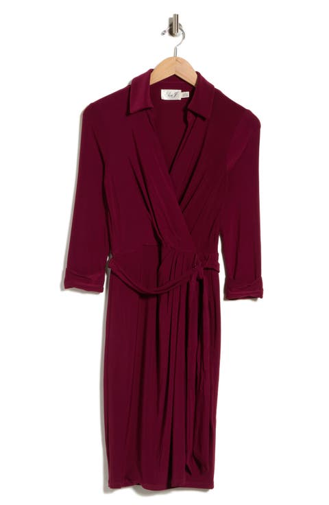 Three-Quarter Sleeve Faux Wrap Dress