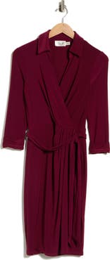 Eliza J Three-Quarter Sleeve Faux Wrap Dress