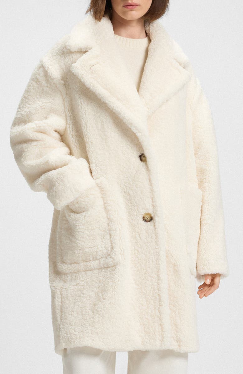 BOSS Orange Catedy Faux Shearling Coat, Main, color, Open White