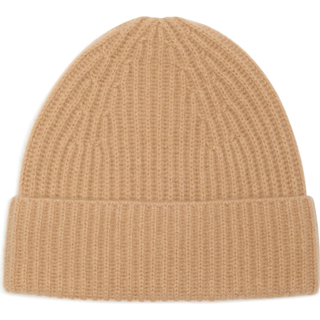 Nordstrom Rack Cashmere Ribbed Beanie In Brown