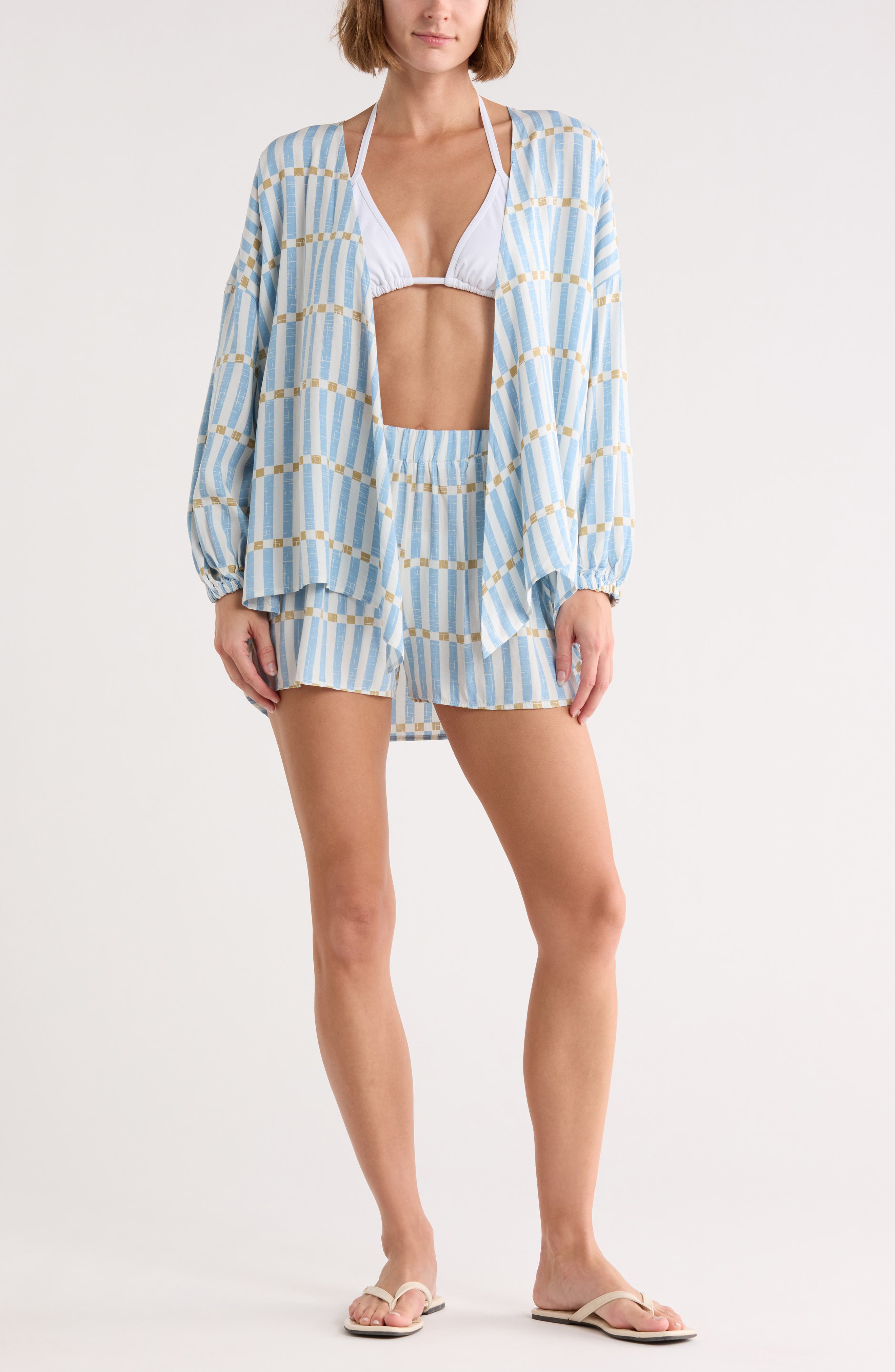NORDSTROM RACK Flowy Beach Cover-Up Cardigan & Shorts Set